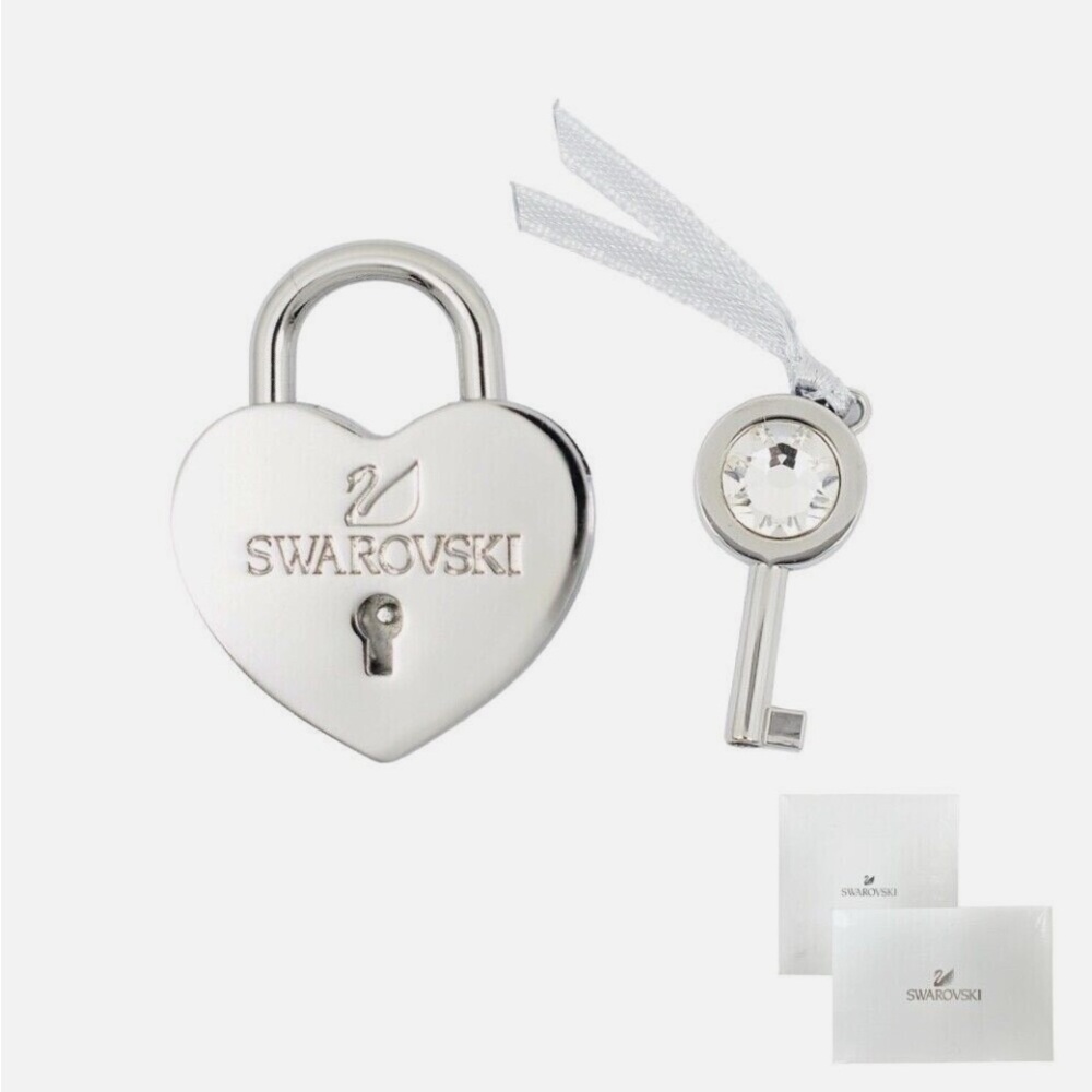 Swarovski Silver Heart Lock and Key Charm Set